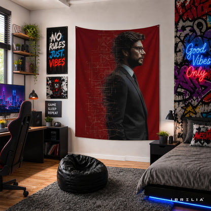 The Professor Blueprint Wall Tapestry | Premium Heavyweight Jute Fabric Wall Hanging