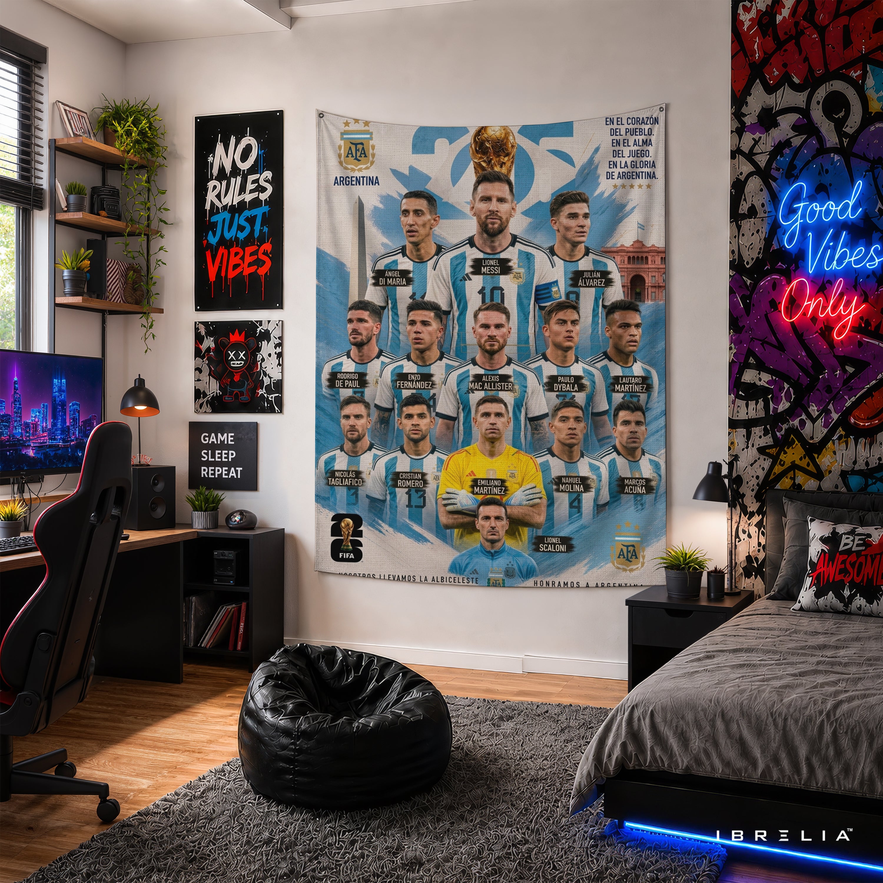 Argentina National Football Team Champions Wall Tapestry | Premium Heavyweight Jute Fabric Wall Hanging