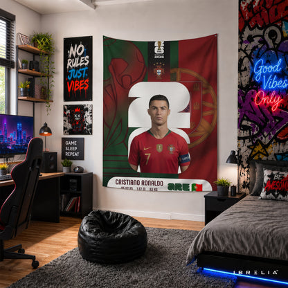 Cristiano Ronaldo Portugal World Cup 2026 Wall Tapestry | Premium Heavyweight Jute Fabric Wall Hanging