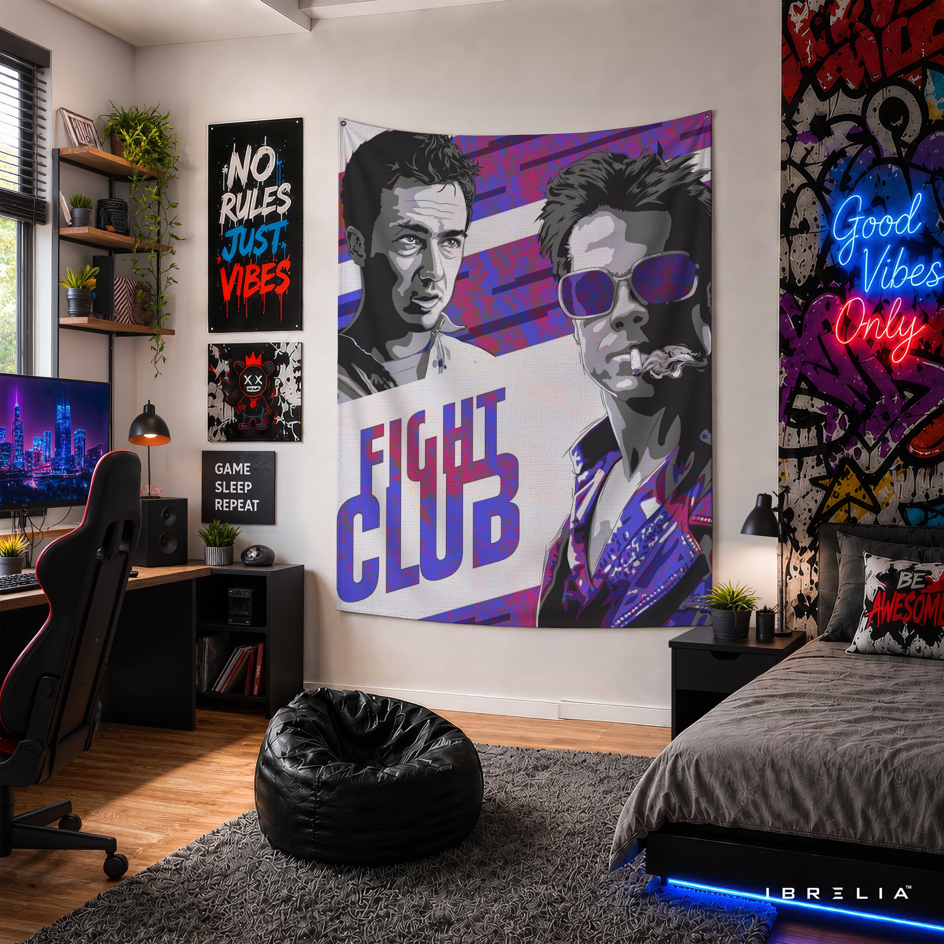 Fight Club Pop Art Character Wall Tapestry – Cult Classic Movie Inspired Wall Hanging