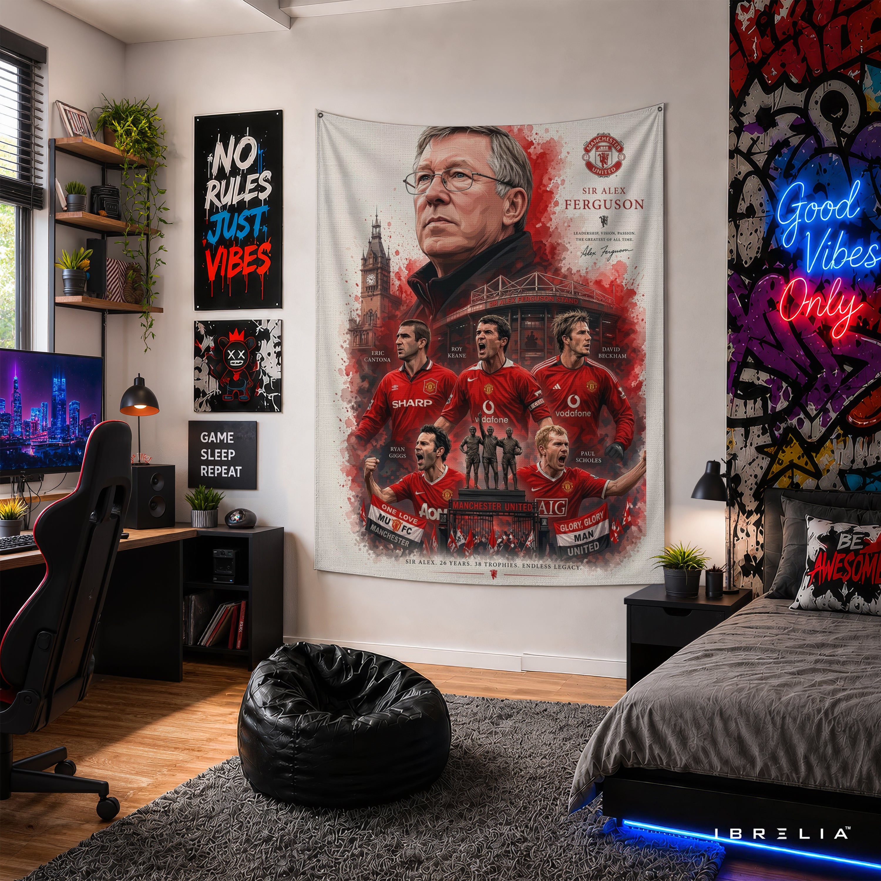 Sir Alex Ferguson Manchester United Legend Wall Tapestry | Premium Heavyweight Jute Fabric Wall Hanging