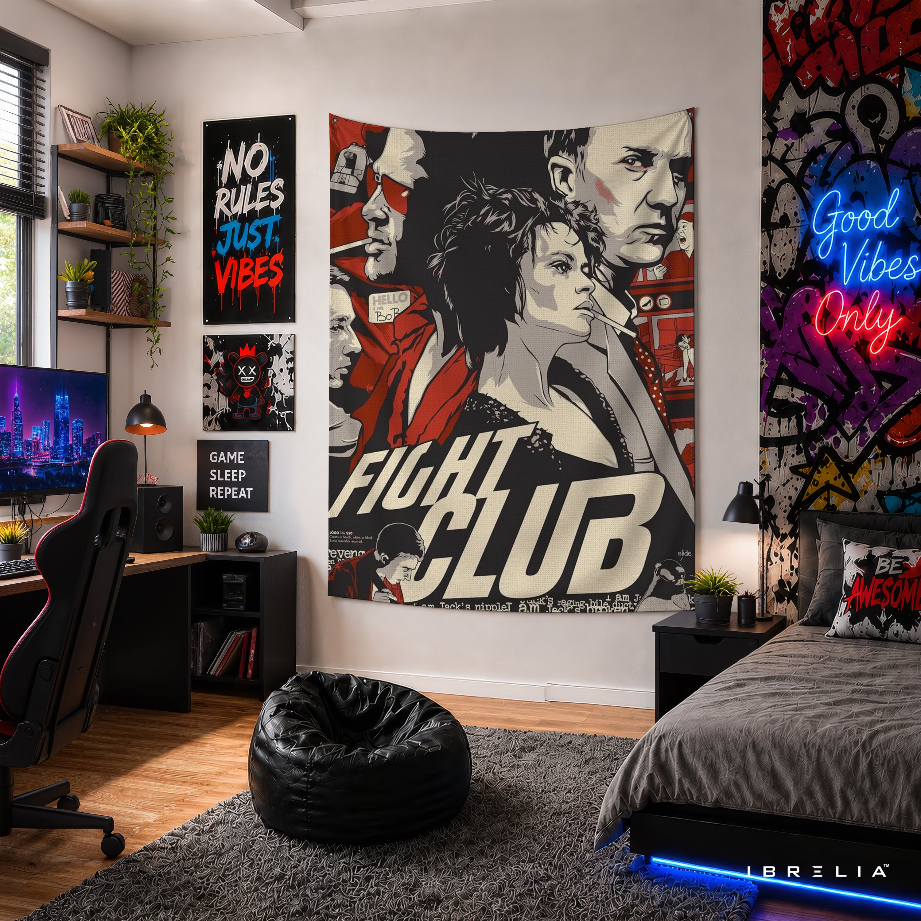 Fight Club Vintage Movie Poster Wall Tapestry – Cult Classic Film Wall Hanging