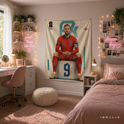 Harry Kane England 2026 Wall Tapestry | Premium Heavyweight Jute Fabric Wall Hanging