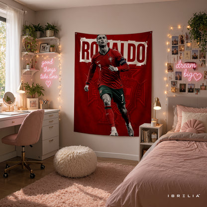 Cristiano Ronaldo Portugal Wall Tapestry | Premium Heavyweight Jute Fabric Wall Hanging