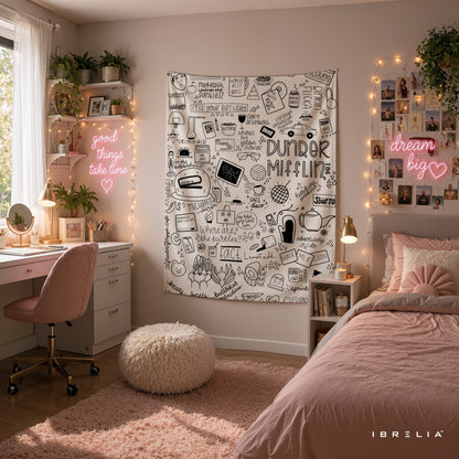 The Office Dunder Mifflin Doodle Wall Tapestry | Premium Heavyweight Jute Fabric Wall Hanging