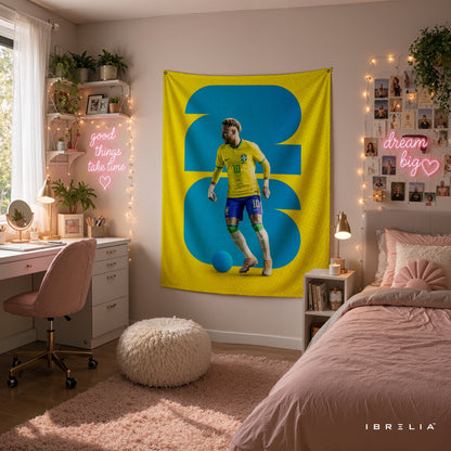 Neymar Brazil Number 10 Wall Tapestry | Premium Heavyweight Jute Fabric Wall Hanging