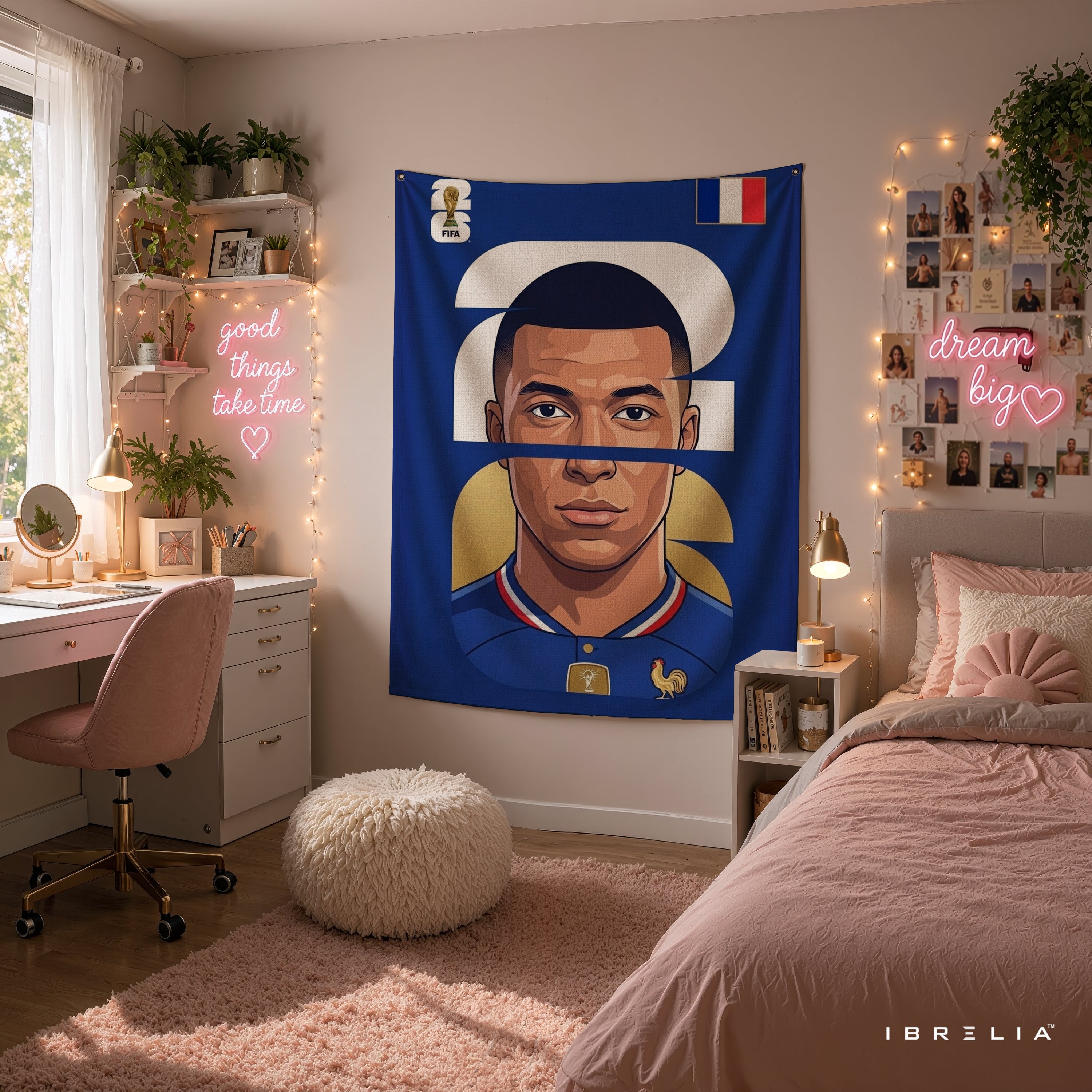 Kylian Mbappé France Minimal Portrait Wall Tapestry | Premium Heavyweight Jute Fabric Wall Hanging