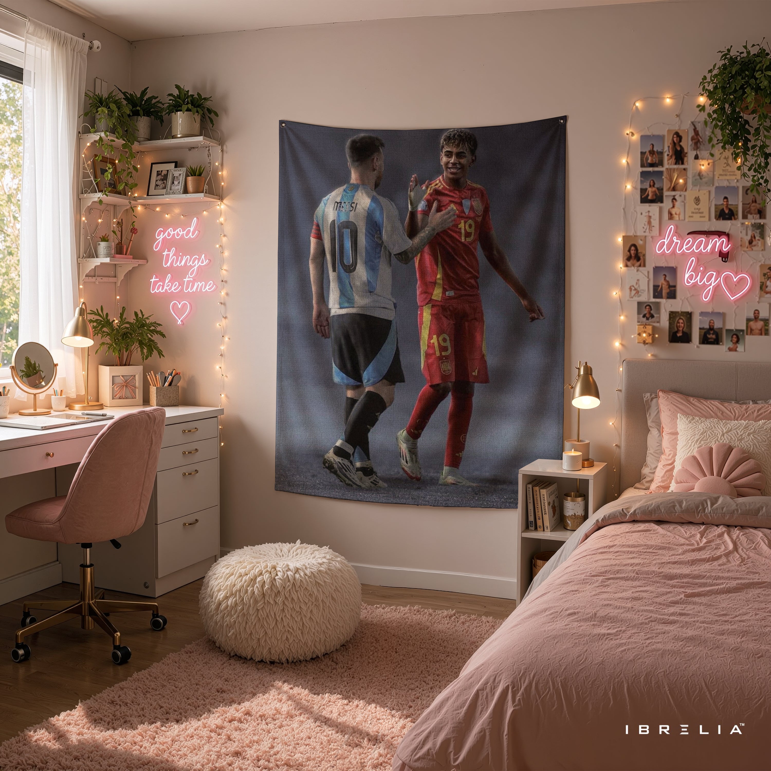 Messi & Lamine Yamal Football Legends Wall Tapestry | Premium Heavyweight Jute Fabric Wall Hanging