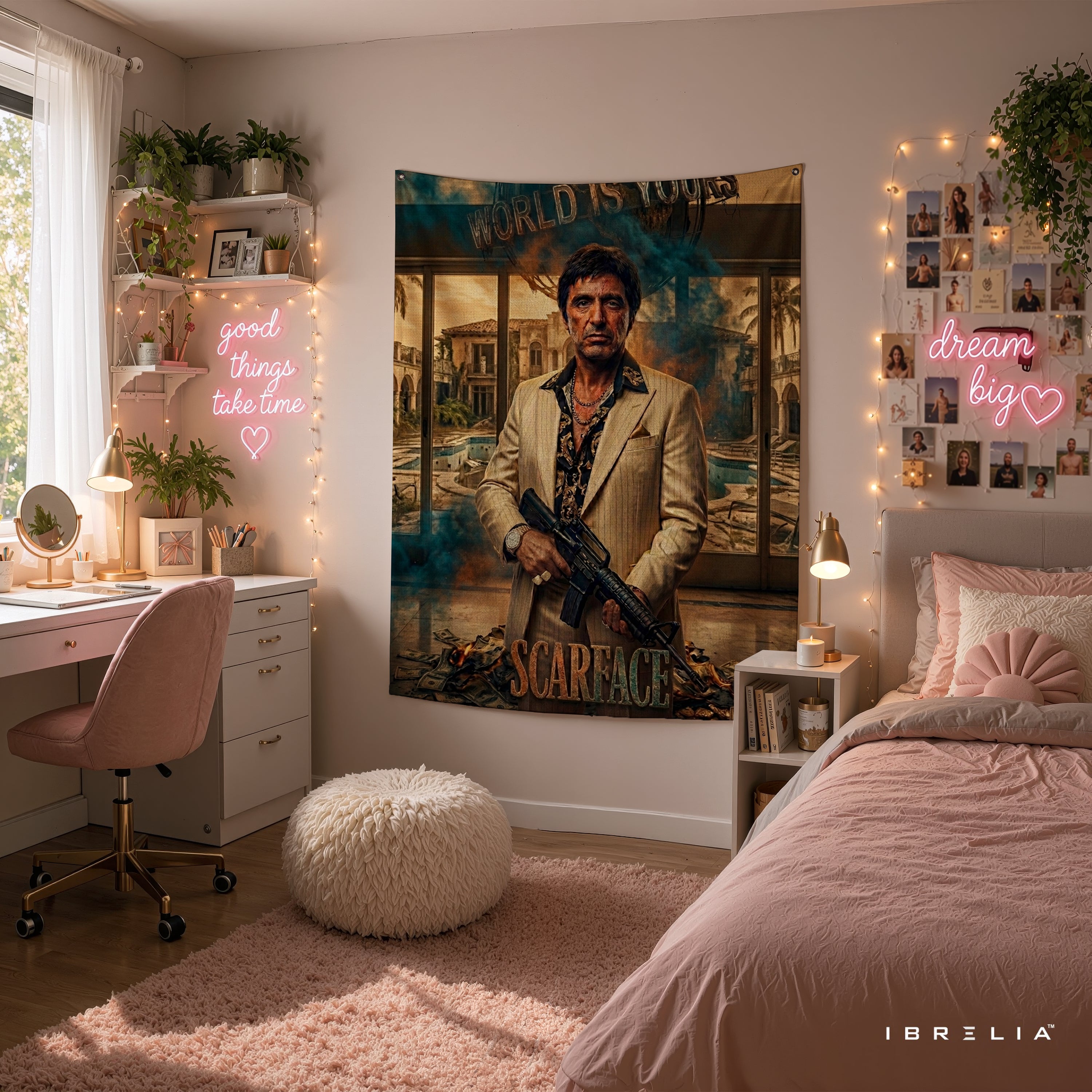 Scarface Tony Montana World Is Yours Wall Tapestry – Premium Movie Wall Hanging & Home Decor in Pakistan