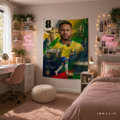 Neymar Jr Brazil Champion Edition Wall Tapestry | Premium Heavyweight Jute Fabric Wall Hanging