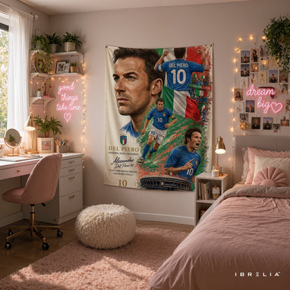 Alessandro Del Piero Italy Legend Wall Tapestry | Premium Heavyweight Jute Fabric Wall Hanging