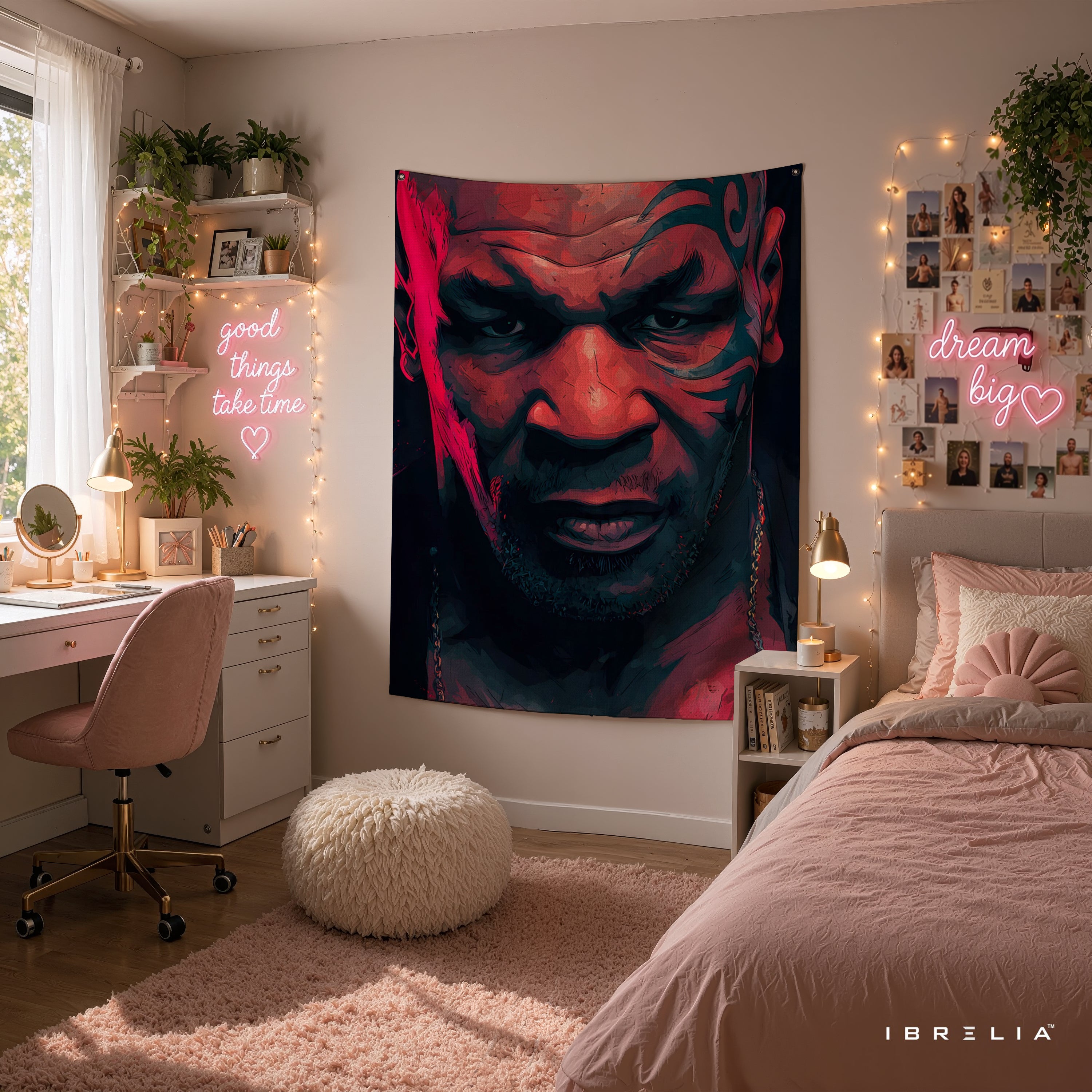 Mike Tyson Intense Portrait Wall Tapestry | Premium Heavyweight Jute Fabric Wall Hanging