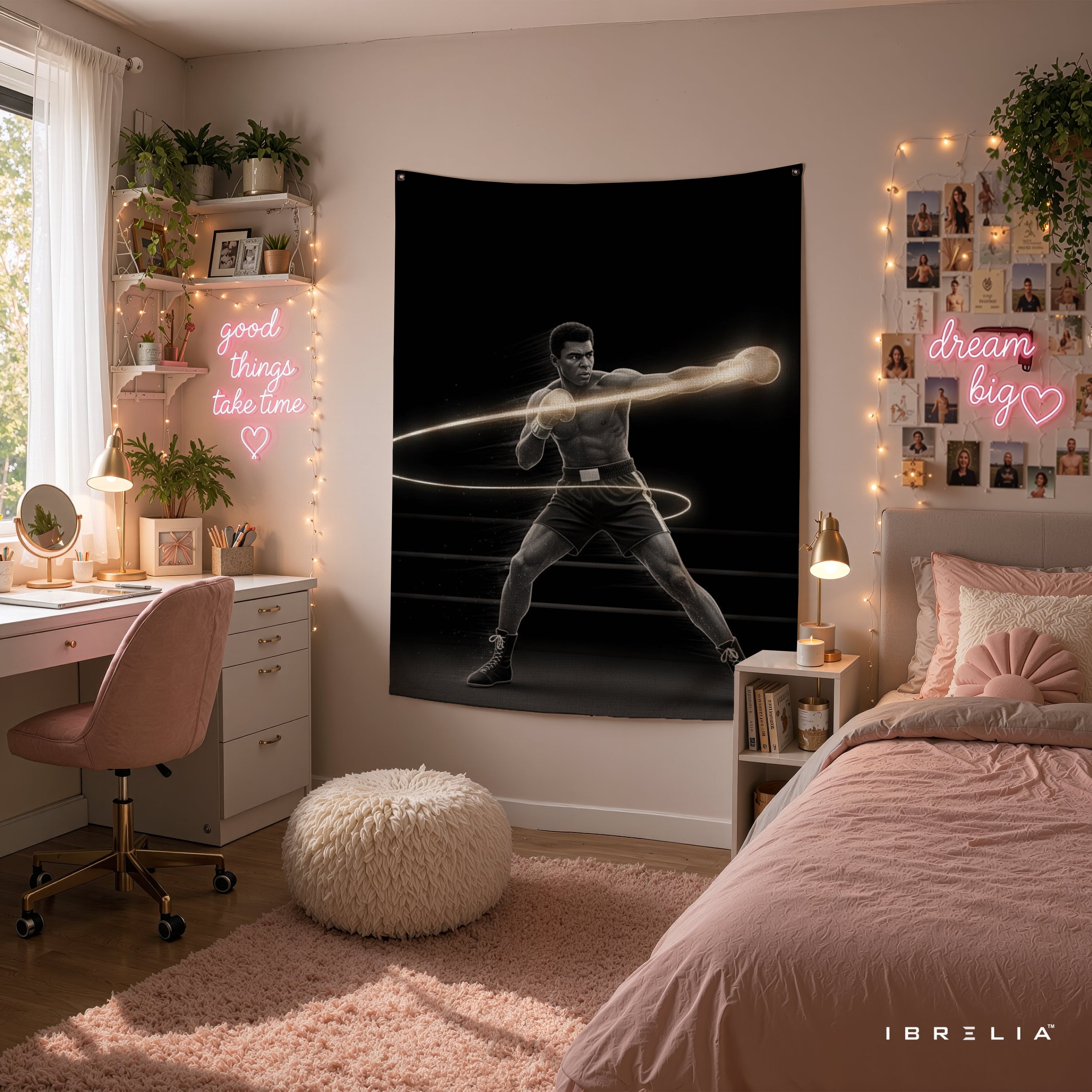 Muhammad Ali Neon Boxing Wall Tapestry | Premium Heavyweight Jute Fabric Wall Hanging