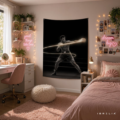 Muhammad Ali Neon Boxing Wall Tapestry | Premium Heavyweight Jute Fabric Wall Hanging