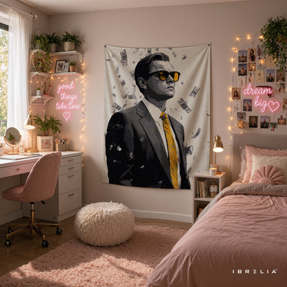 Jordan Belfort Inspired Wall Tapestry – Premium Money & Success Wall Hanging for Home, Office & Bedroom