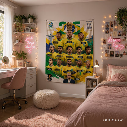 Brazil National Football Team Legends Wall Tapestry | Premium Heavyweight Jute Fabric Wall Hanging
