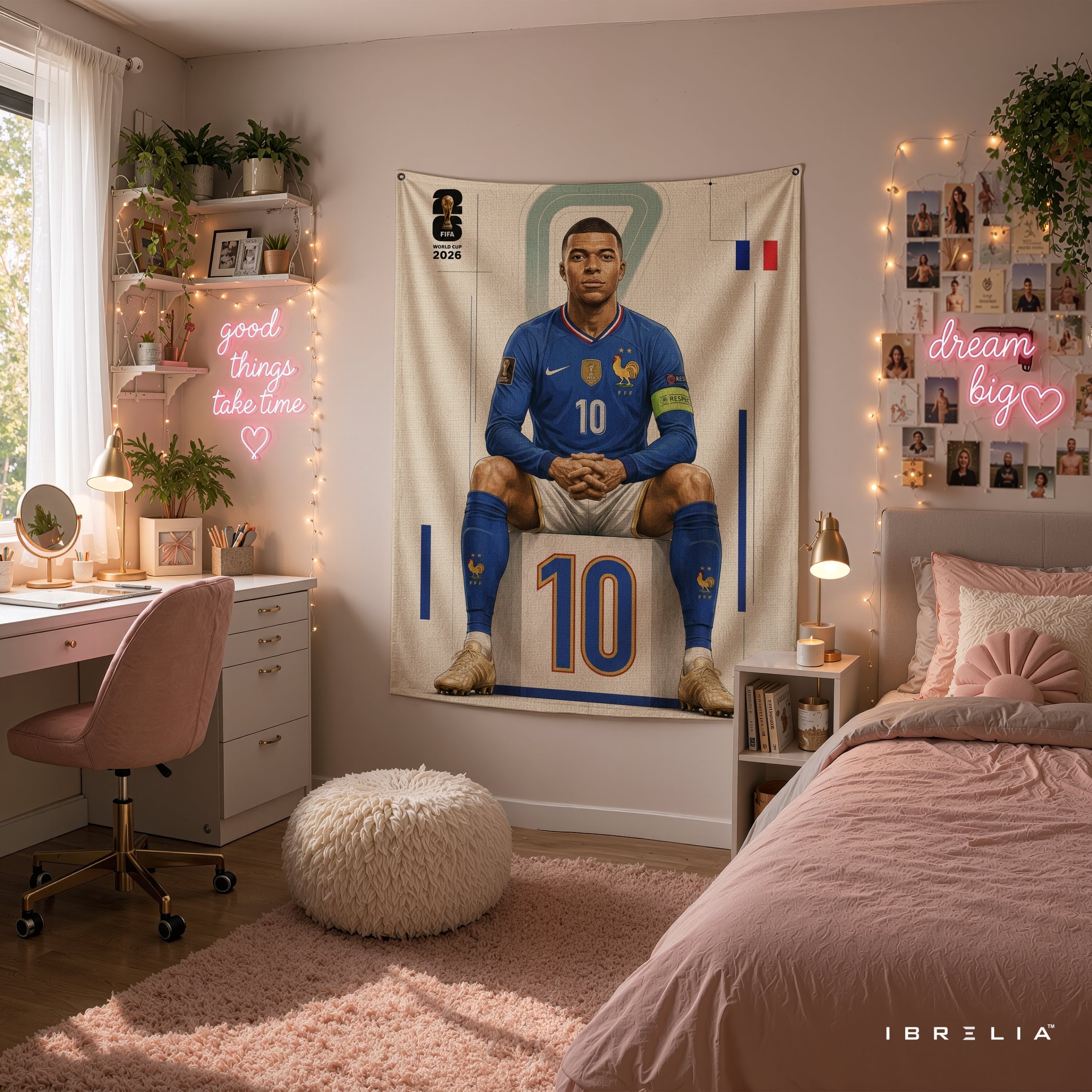 Kylian Mbappé France 2026 Wall Tapestry | Premium Heavyweight Jute Fabric Wall Hanging