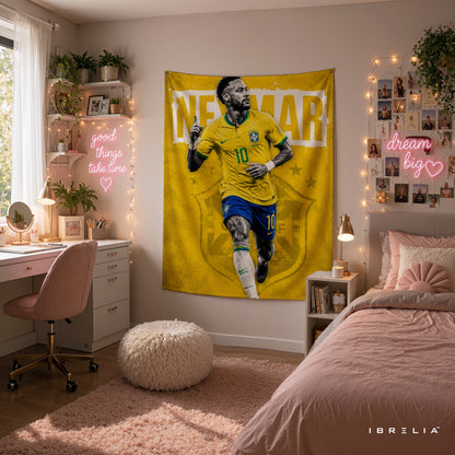 Neymar Brazil Legacy Wall Tapestry | Premium Heavyweight Jute Fabric Wall Hanging