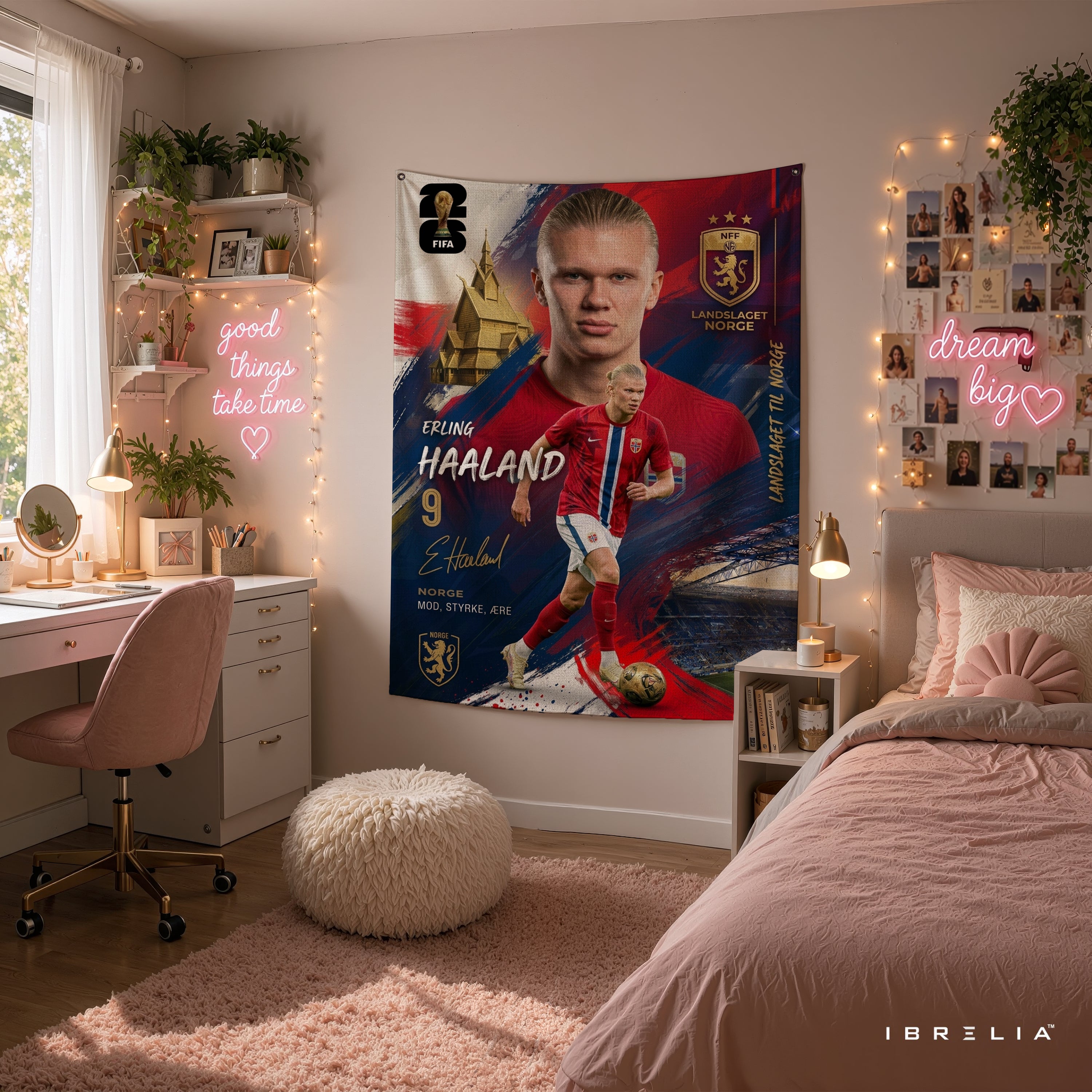 Erling Haaland Norway Champion Edition Wall Tapestry | Premium Heavyweight Jute Fabric Wall Hanging