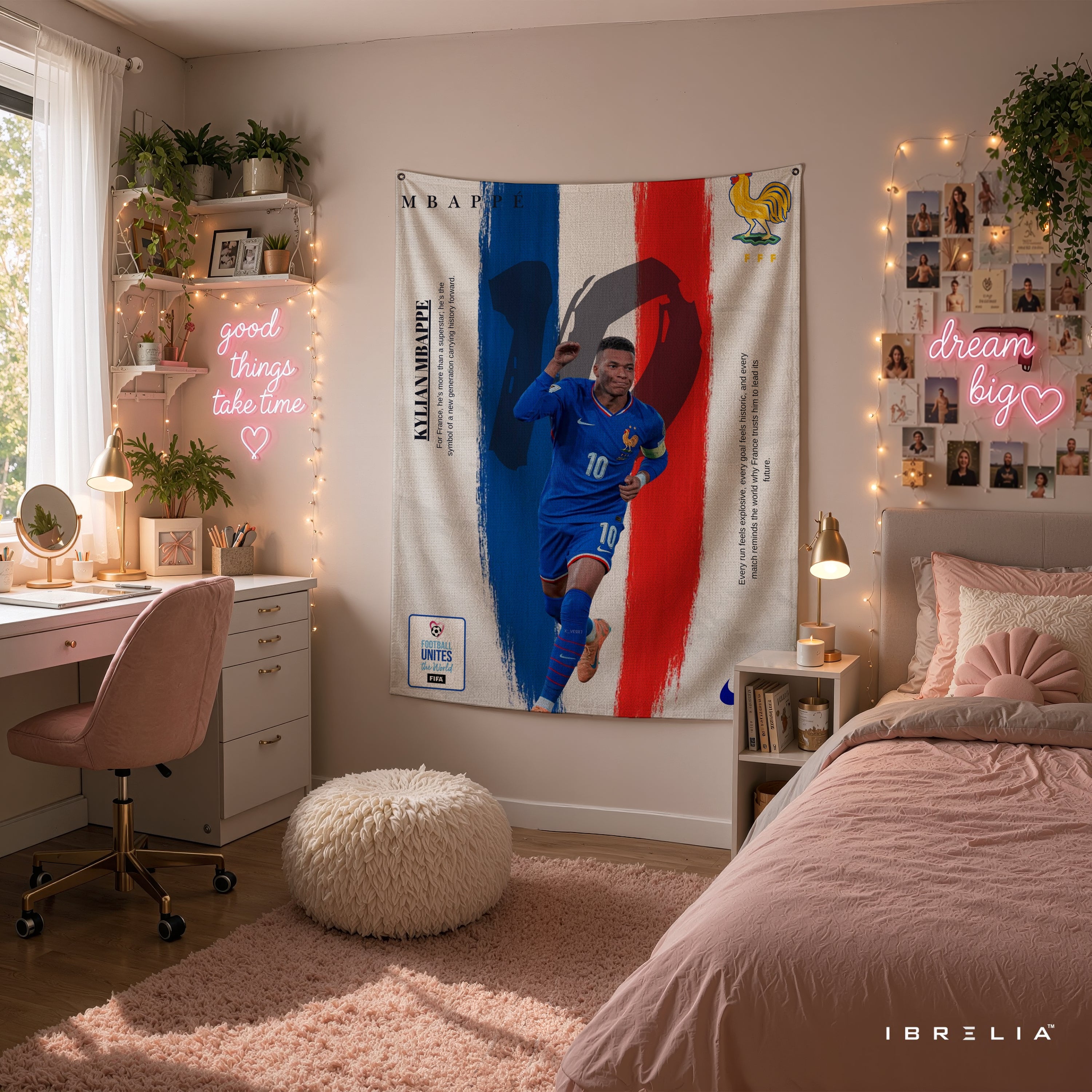 Kylian Mbappé France Tricolor Wall Tapestry | Premium Heavyweight Jute Fabric Wall Hanging