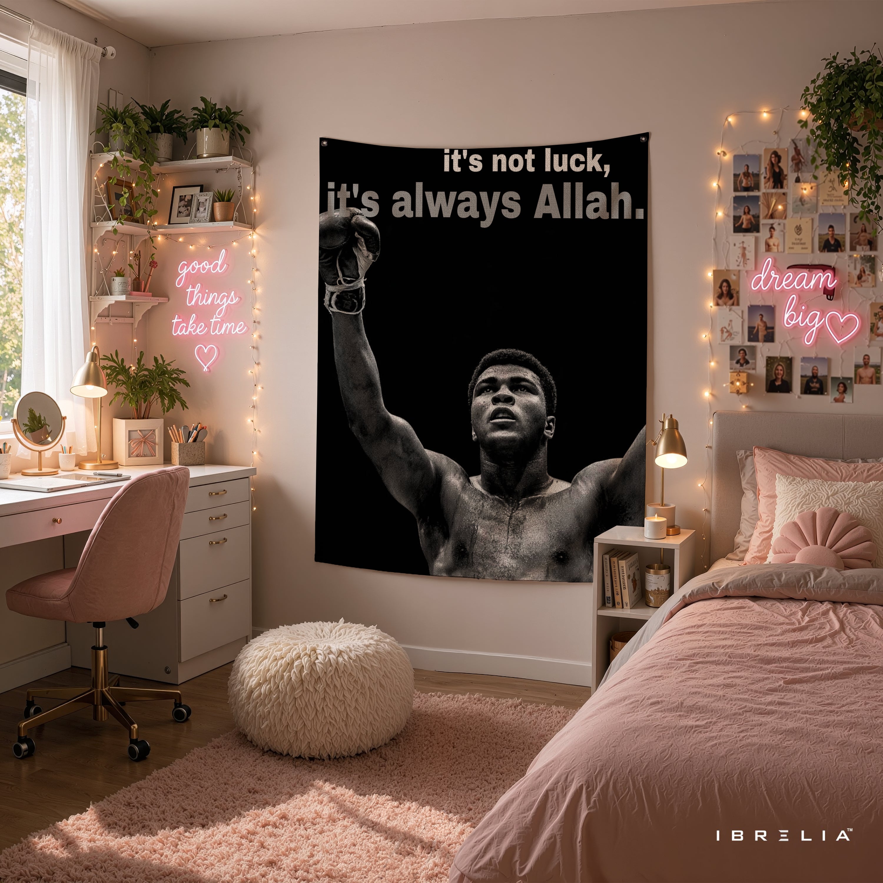 Muhammad Ali It's Always Allah Wall Tapestry | Premium Heavyweight Jute Fabric Wall Hanging
