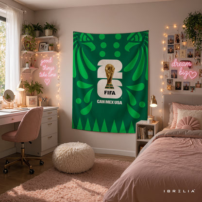 FIFA World Cup 2026 CAN MEX USA Edition Wall Tapestry | Premium Heavyweight Jute Fabric Wall Hanging
