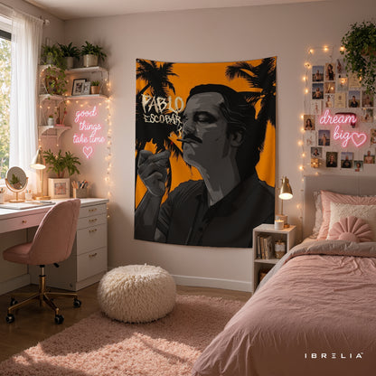 Pablo Escobar Portrait Wall Tapestry | Premium Heavyweight Jute Fabric Wall Hanging