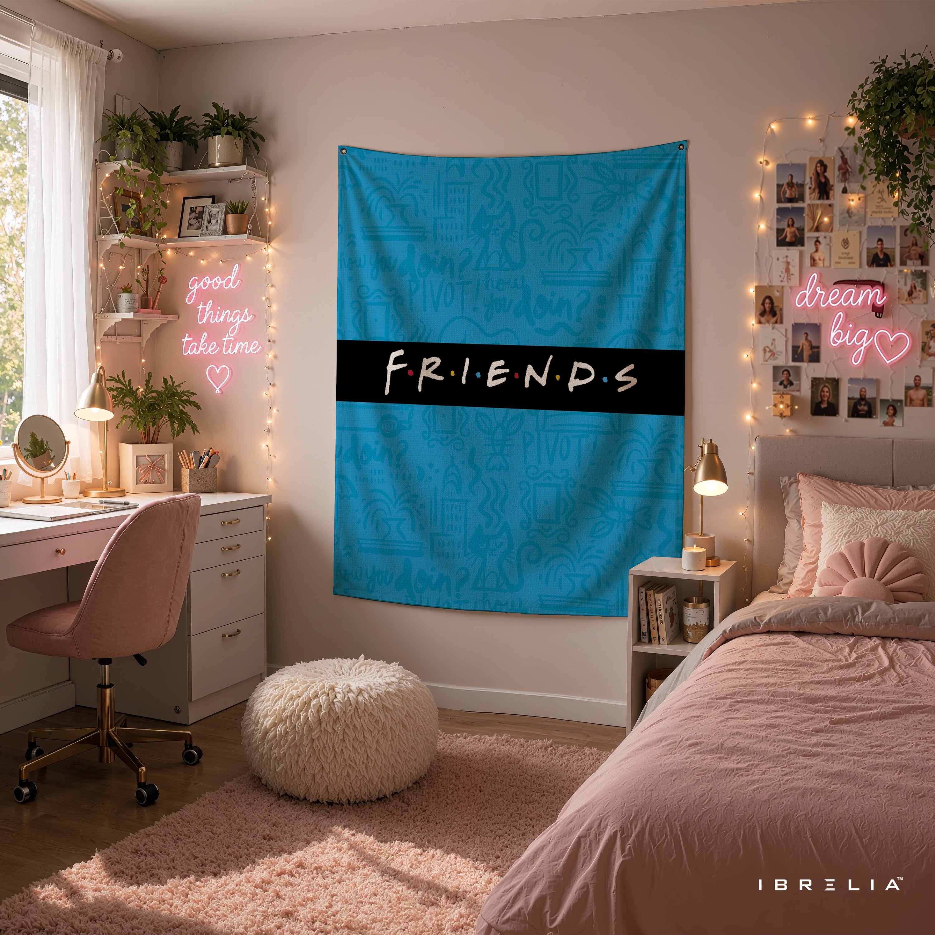 Friends Minimal Logo Wall Tapestry – Modern Sitcom Typography Wall Hanging