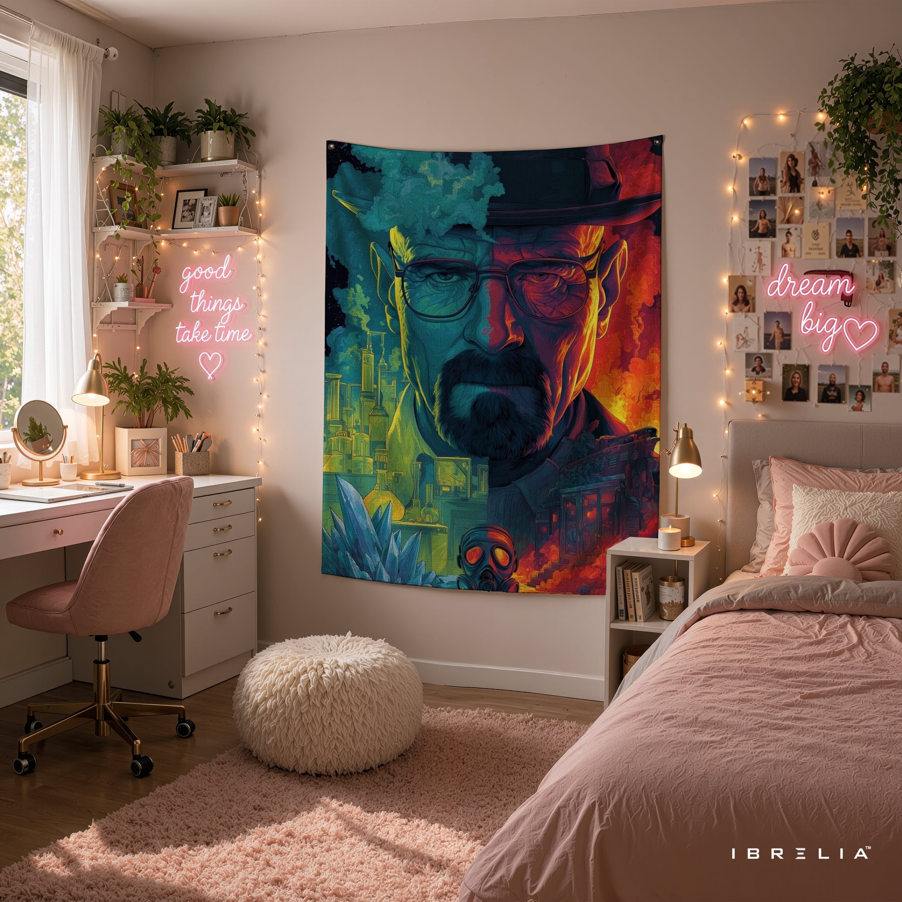 Breaking Bad Heisenberg Neon Portrait Wall Tapestry – Walter White TV Series Artwork