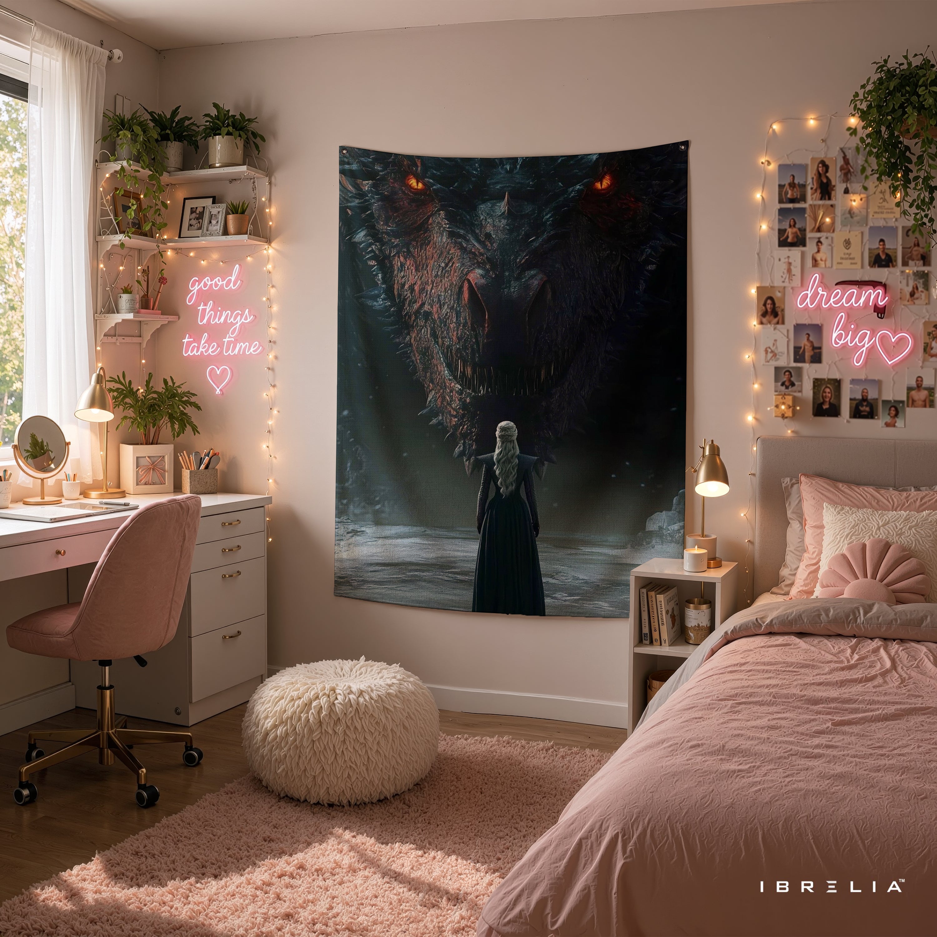 Daenerys & Drogon Game of Thrones Wall Tapestry | Premium Heavyweight Jute Fabric Wall Hanging