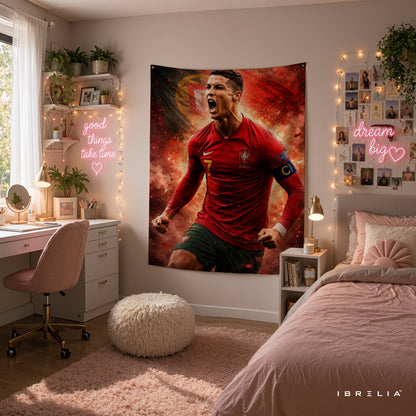Cristiano Ronaldo Portugal Wall Tapestry | Premium Heavyweight Jute Fabric Wall Hanging