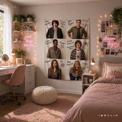 Stranger Things Main Characters Wall Tapestry – Hawkins Heroes Collage Wall Hanging