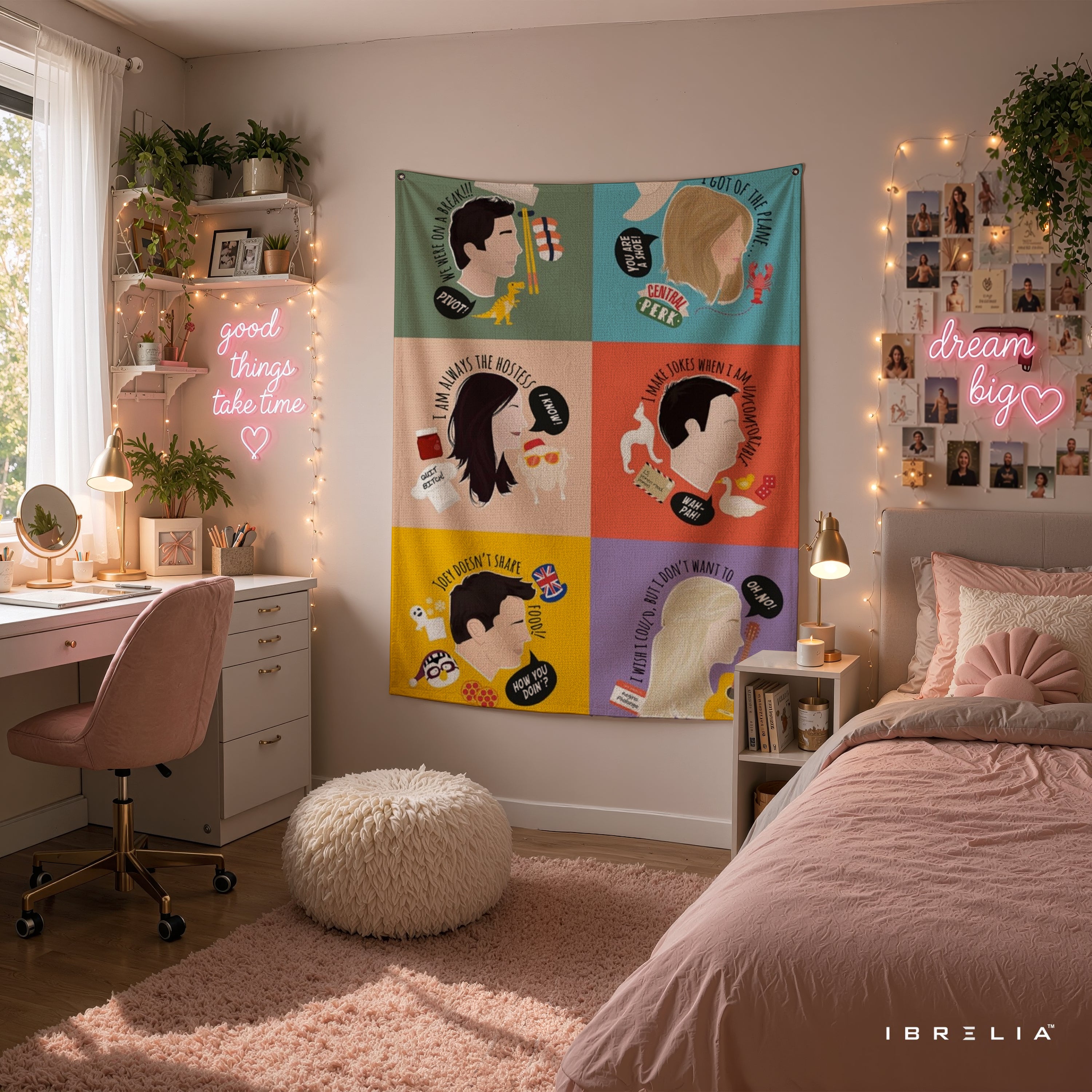 Friends Character Quotes Wall Tapestry – Iconic Sitcom Minimal Art Decor