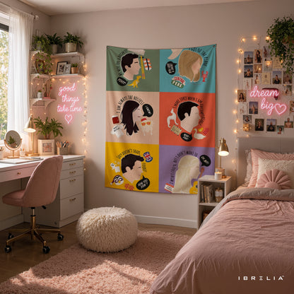 Friends Character Quotes Wall Tapestry – Iconic Sitcom Minimal Art Decor
