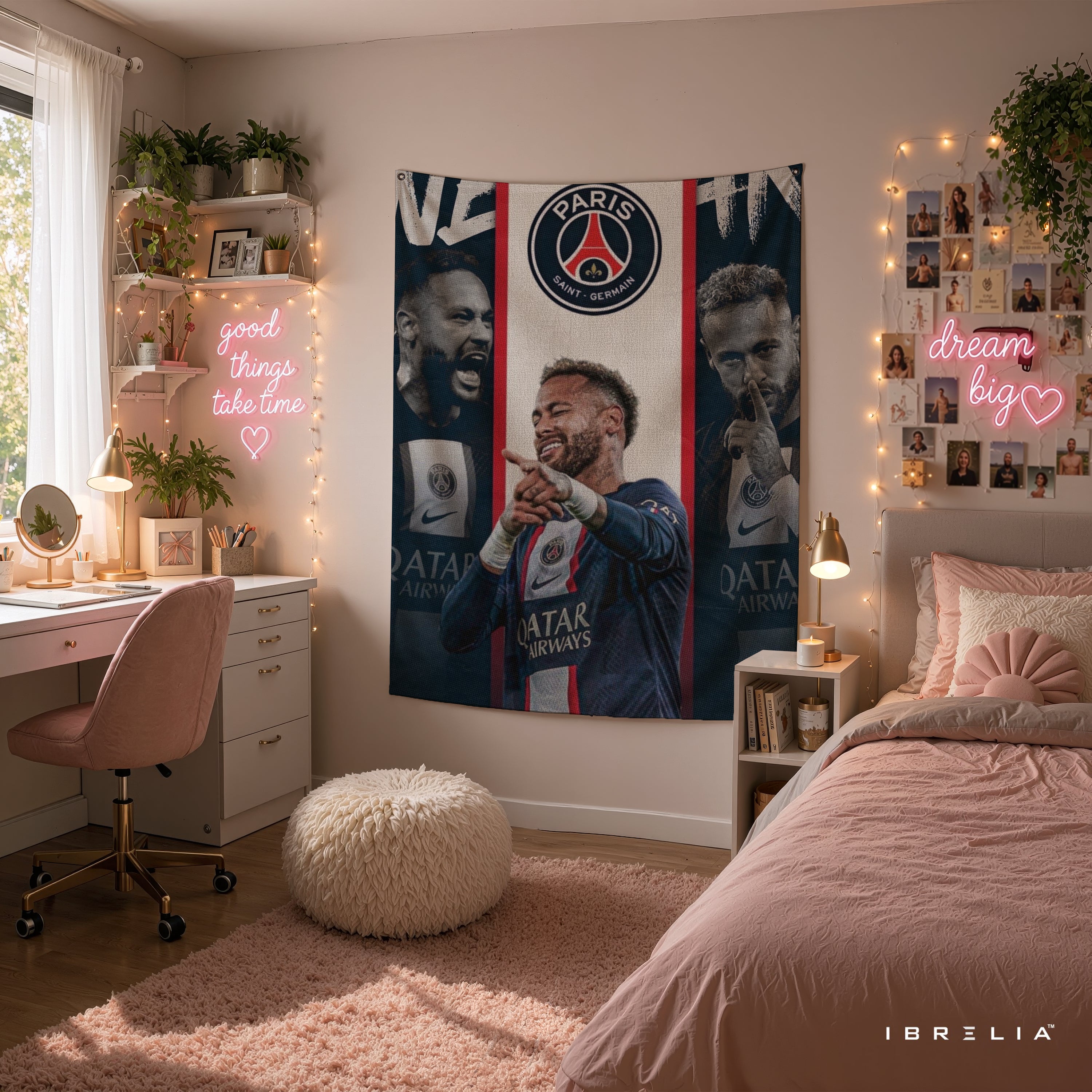 Neymar PSG Triple Portrait Wall Tapestry | Premium Heavyweight Jute Fabric Wall Hanging