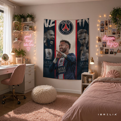 Neymar PSG Triple Portrait Wall Tapestry | Premium Heavyweight Jute Fabric Wall Hanging