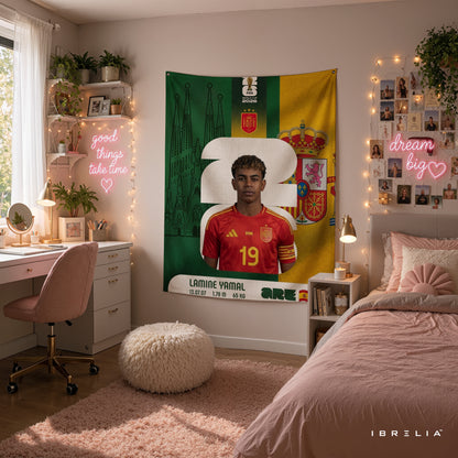 Lamine Yamal Spain World Cup 2026 Wall Tapestry | Premium Heavyweight Jute Fabric Wall Hanging
