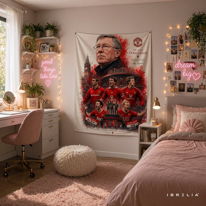 Sir Alex Ferguson Manchester United Legend Wall Tapestry | Premium Heavyweight Jute Fabric Wall Hanging