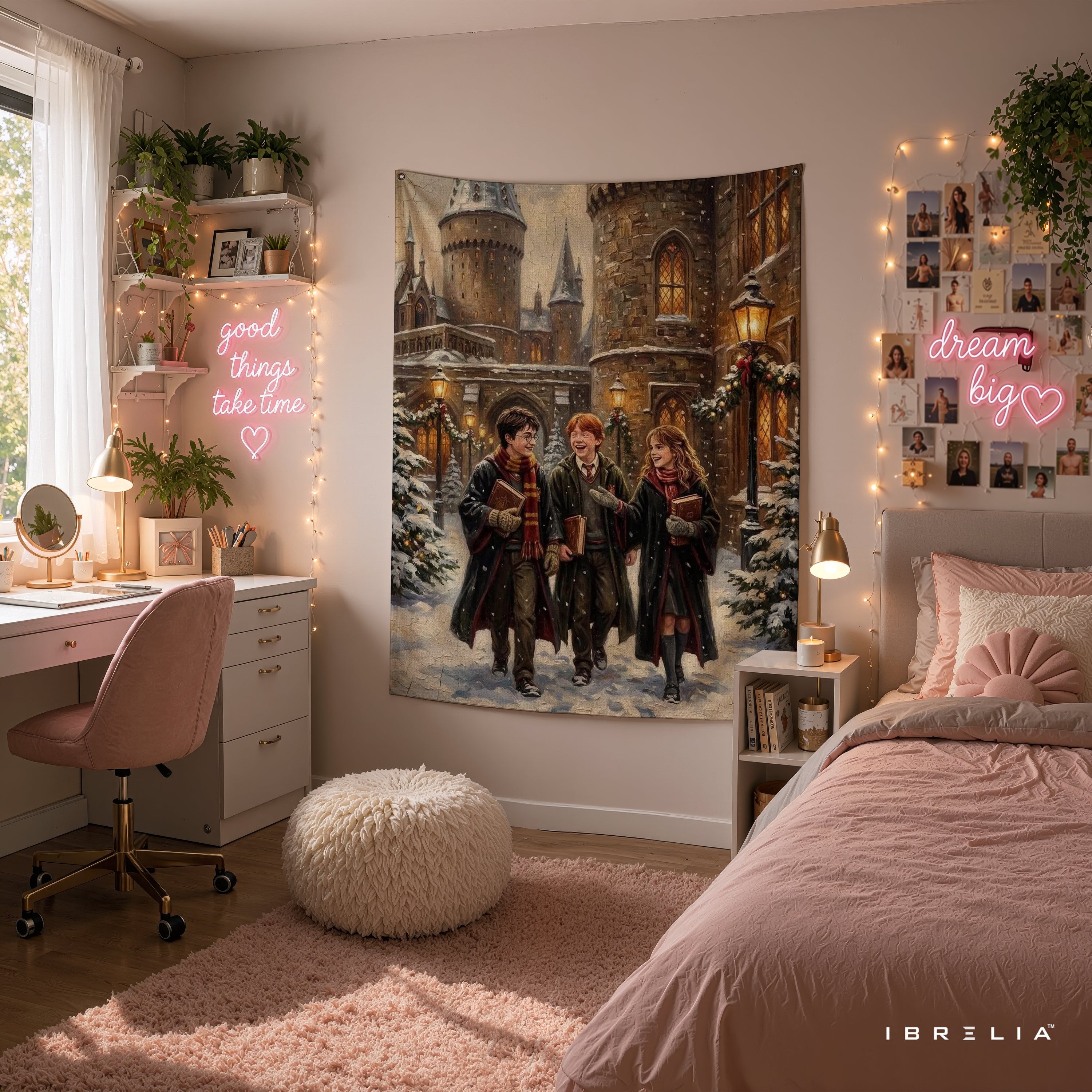 Harry Potter Golden Trio Hogwarts Winter Wall Tapestry – Premium Fantasy Wall Hanging & Home Decor in Pakistan