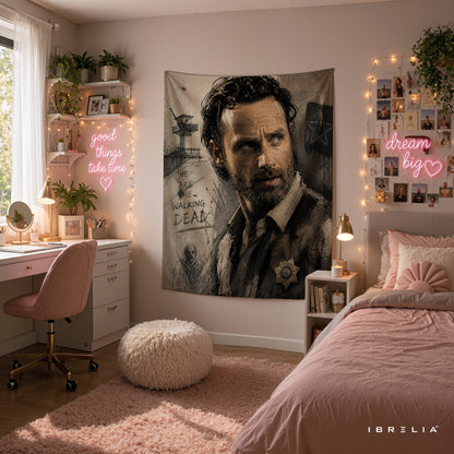 Rick Grimes The Walking Dead Wall Tapestry | Premium Heavyweight Jute Fabric Wall Hanging