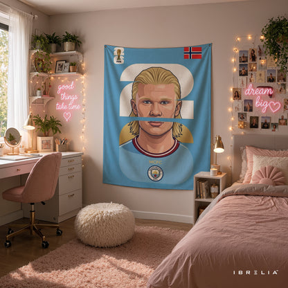 Erling Haaland Norway Minimal Portrait Wall Tapestry | Premium Heavyweight Jute Fabric Wall Hanging