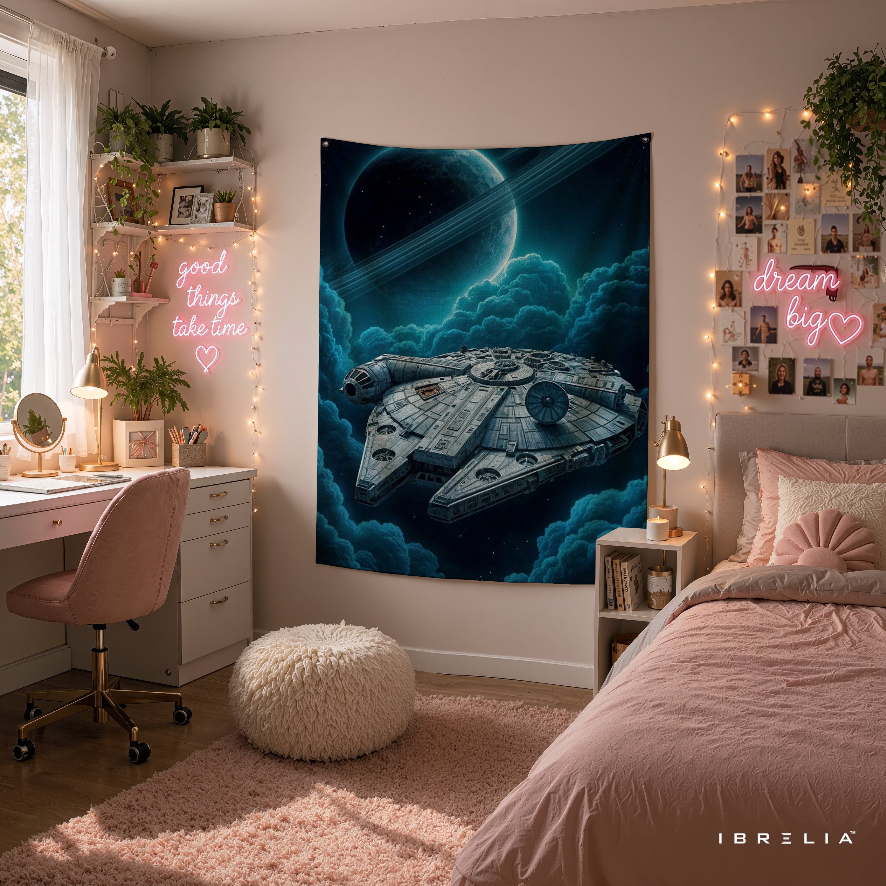 Millennium Falcon Space Adventure Wall Tapestry – Galactic Sci-Fi Wall Hanging