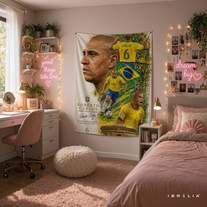 Roberto Carlos Brazil Legend Wall Tapestry | Premium Heavyweight Jute Fabric Wall Hanging