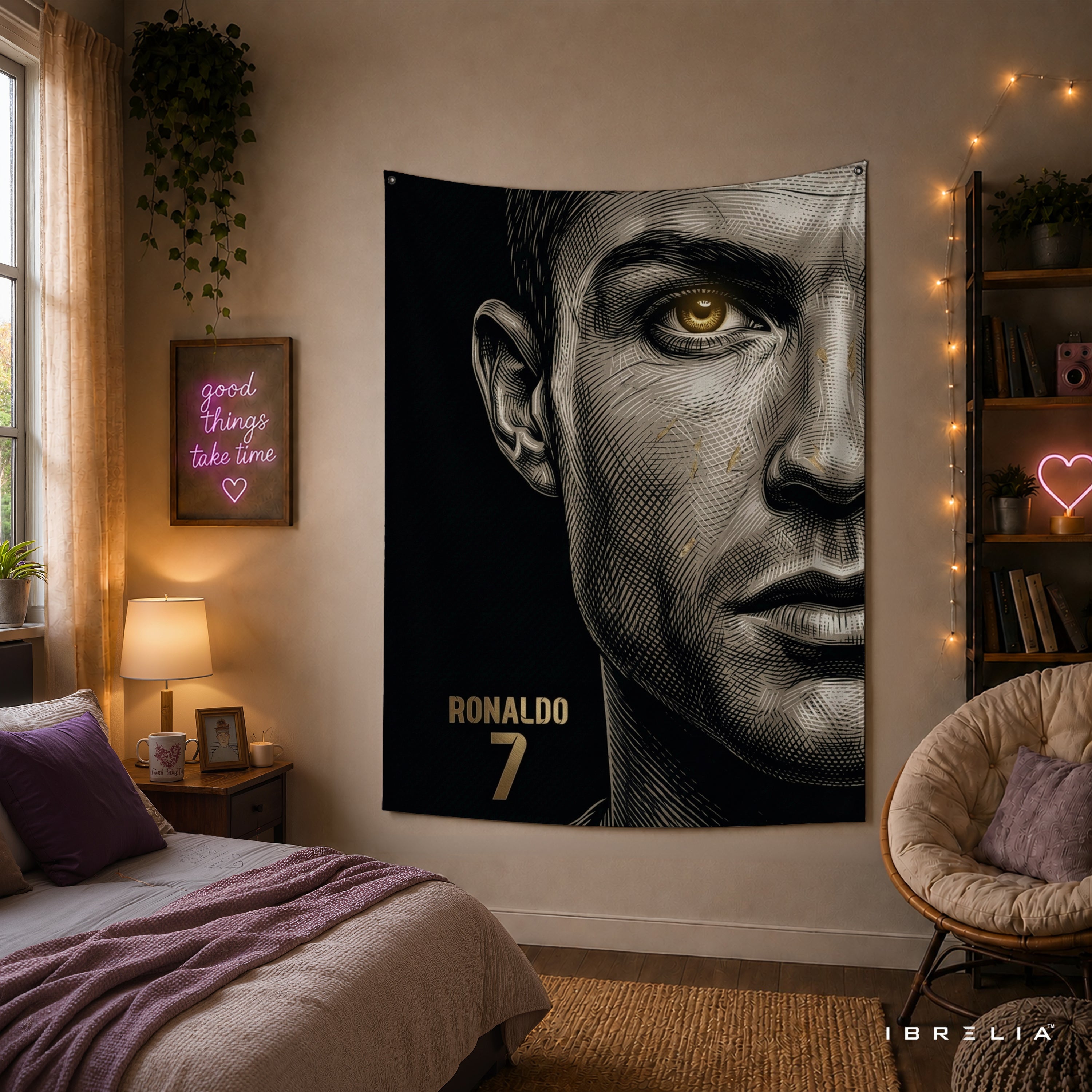 Cristiano Ronaldo Minimalist Portrait Wall Tapestry | Premium Heavyweight Jute Fabric Wall Hanging