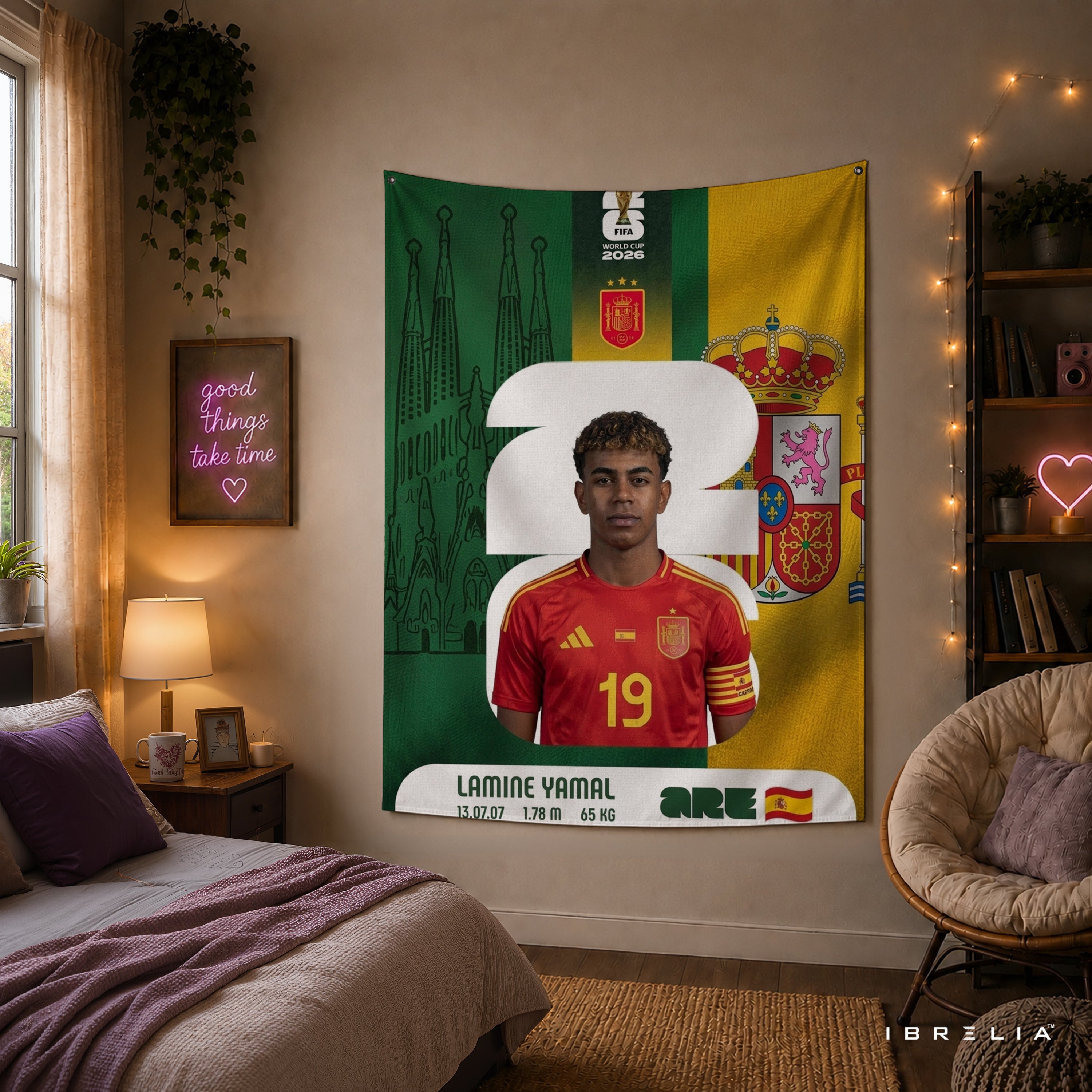 Lamine Yamal Spain World Cup 2026 Wall Tapestry | Premium Heavyweight Jute Fabric Wall Hanging