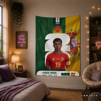 Lamine Yamal Spain World Cup 2026 Wall Tapestry | Premium Heavyweight Jute Fabric Wall Hanging