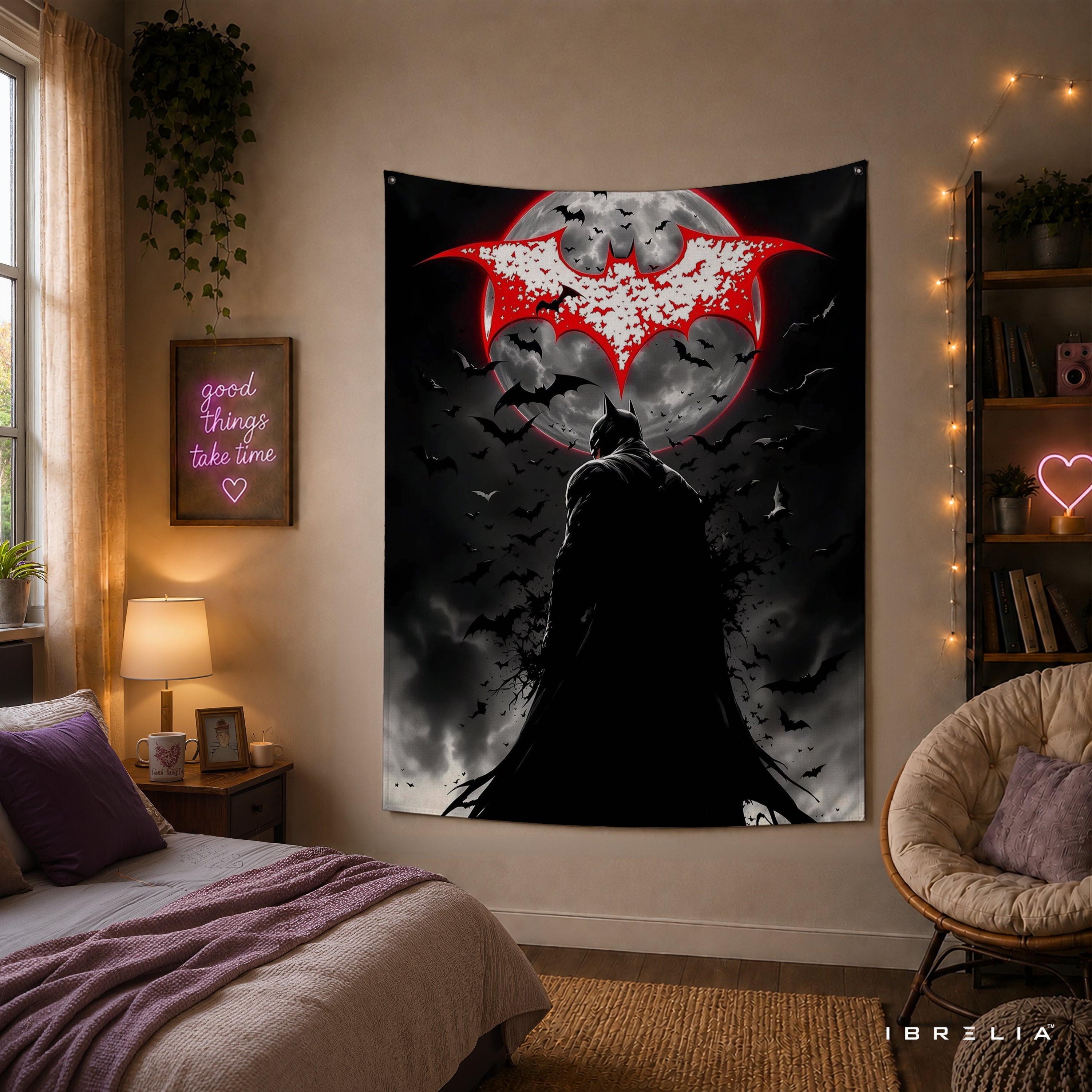 Batman Moonlight Logo Wall Tapestry – Premium Superhero Wall Hanging & Home Decor in Pakistan