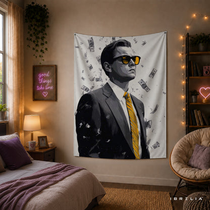 Jordan Belfort Inspired Wall Tapestry – Premium Money & Success Wall Hanging for Home, Office & Bedroom