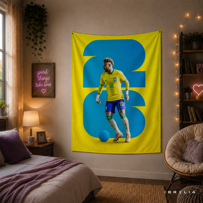 Neymar Brazil Number 10 Wall Tapestry | Premium Heavyweight Jute Fabric Wall Hanging