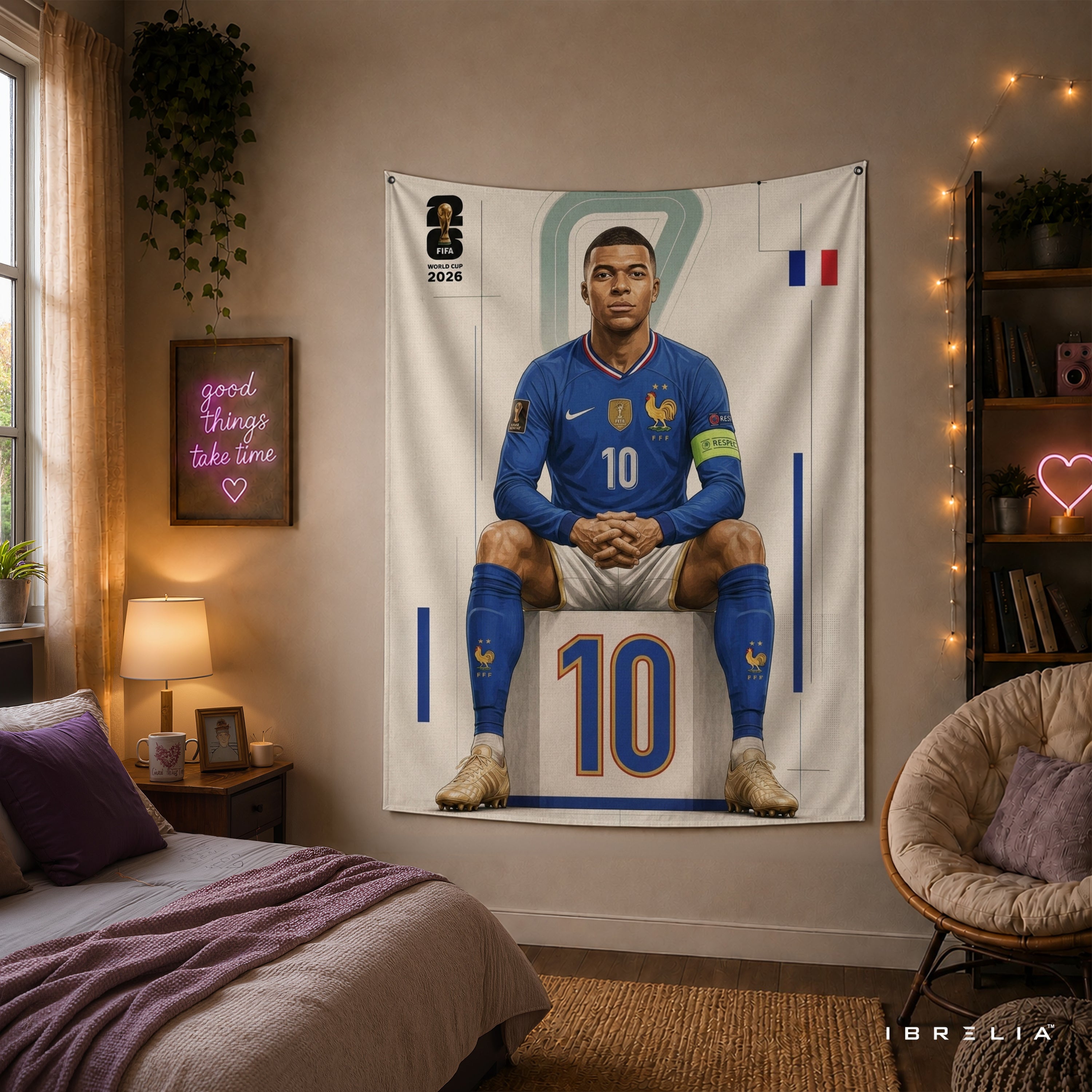 Kylian Mbappé France 2026 Wall Tapestry | Premium Heavyweight Jute Fabric Wall Hanging
